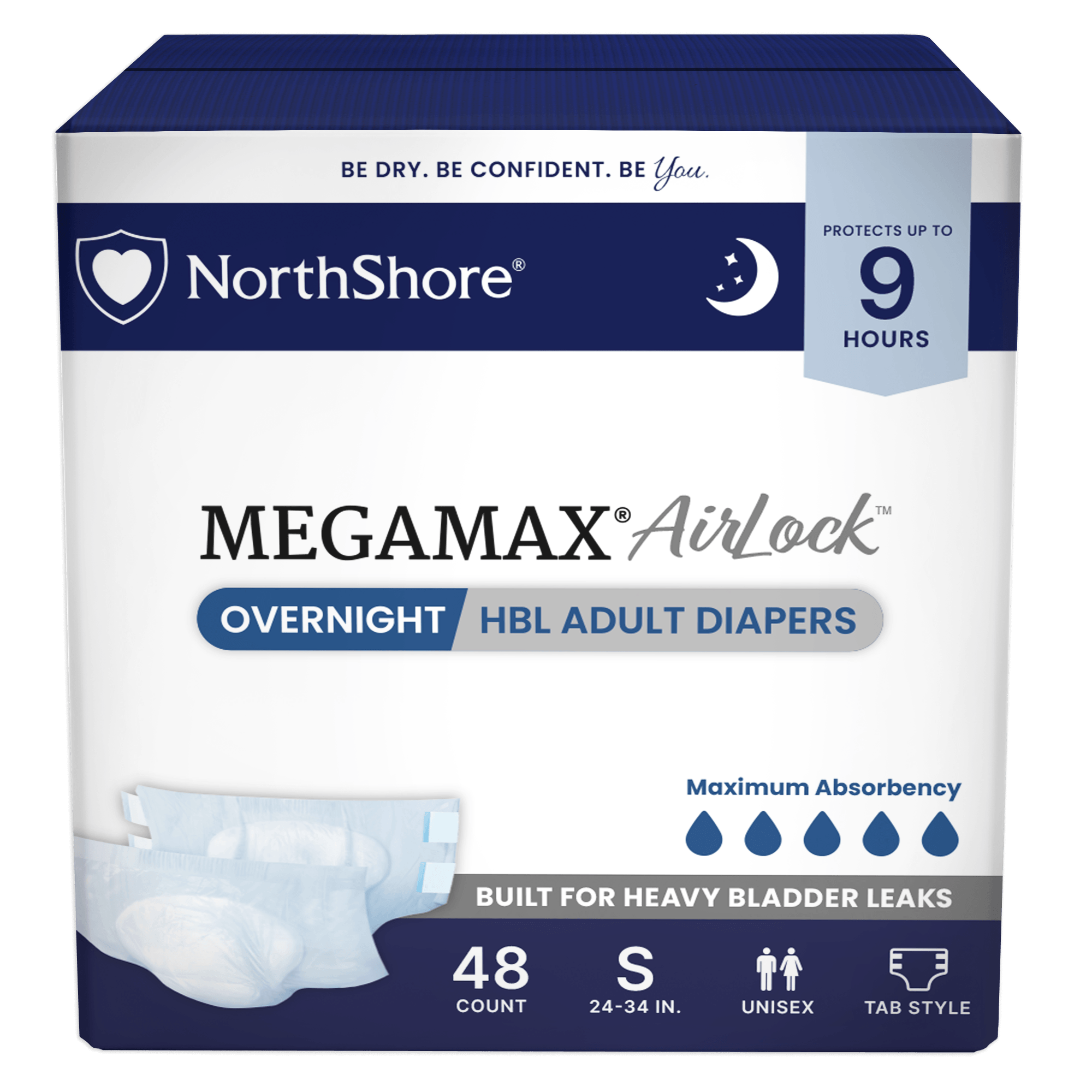 NorthShore MegaMax AirLock 9-Hour Breathable HBL Adult Diapers with Tabs
