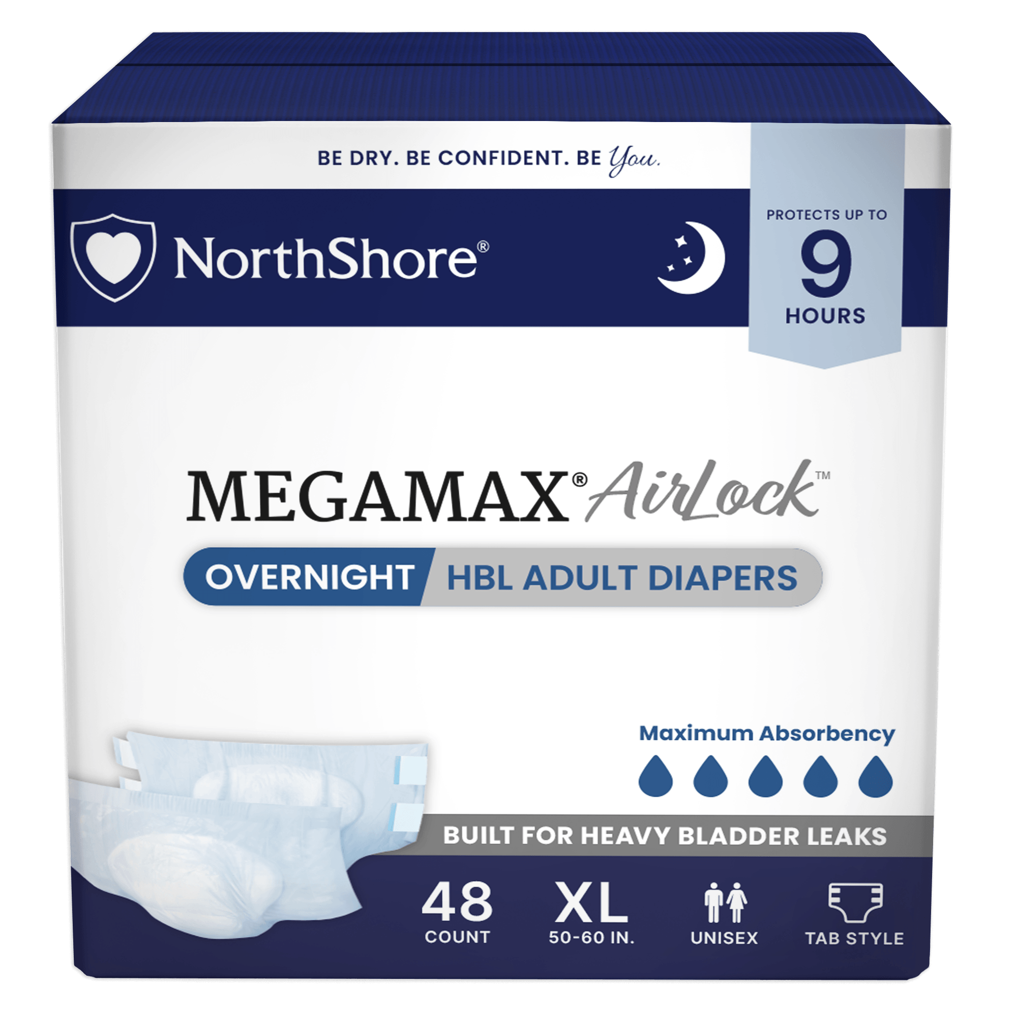 NorthShore MegaMax AirLock 9-Hour Breathable HBL Adult Diapers with Tabs