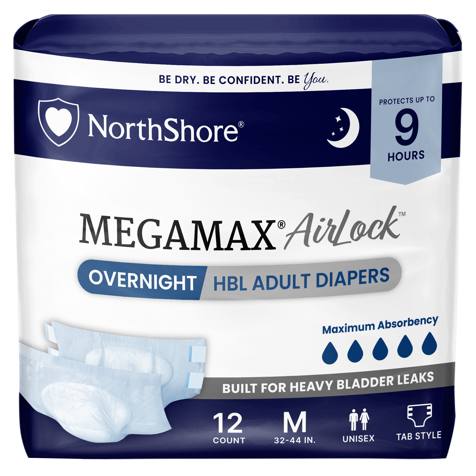 NorthShore MegaMax AirLock 9-Hour Breathable HBL Adult Diapers with Tabs