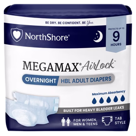 NorthShore MegaMax AirLock 9-Hour Breathable HBL Adult Diapers with Tabs