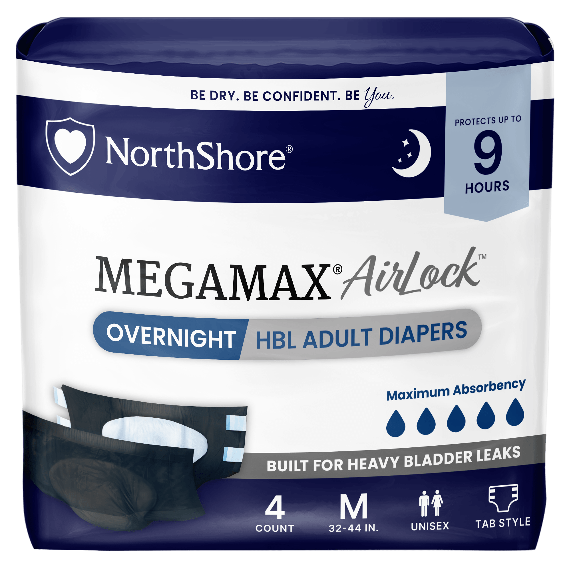 NorthShore MegaMax AirLock 9-Hour Breathable HBL Adult Diapers with Tabs