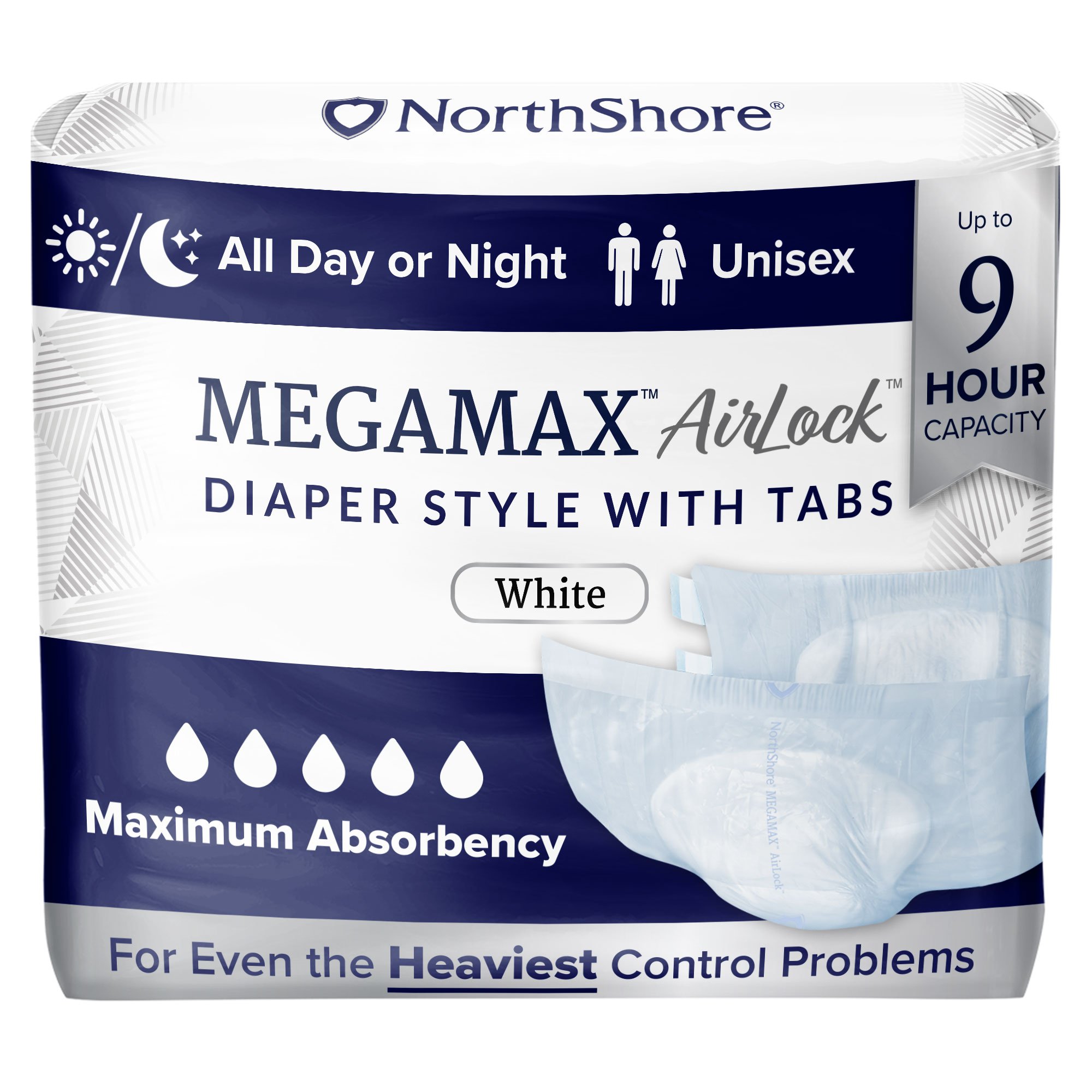 NorthShore MegaMax AirLock Breathable Diaper Style Briefs with Tabs