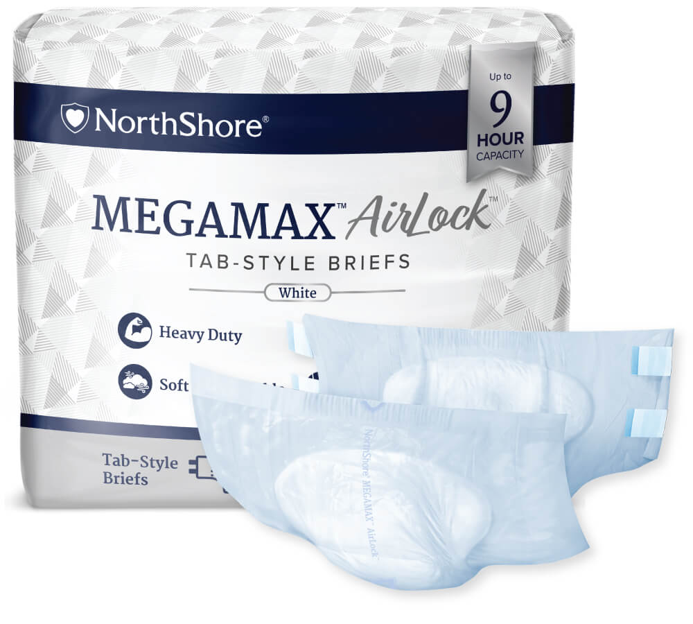 NorthShore Supreme adult diapers in colors: green, purple, blue and white