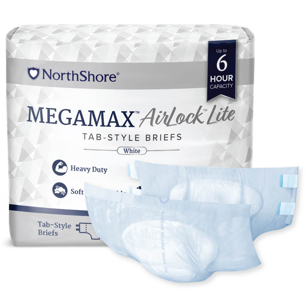 NorthShore Supreme Lite adult diapers in colors: purple, green, blue and white 