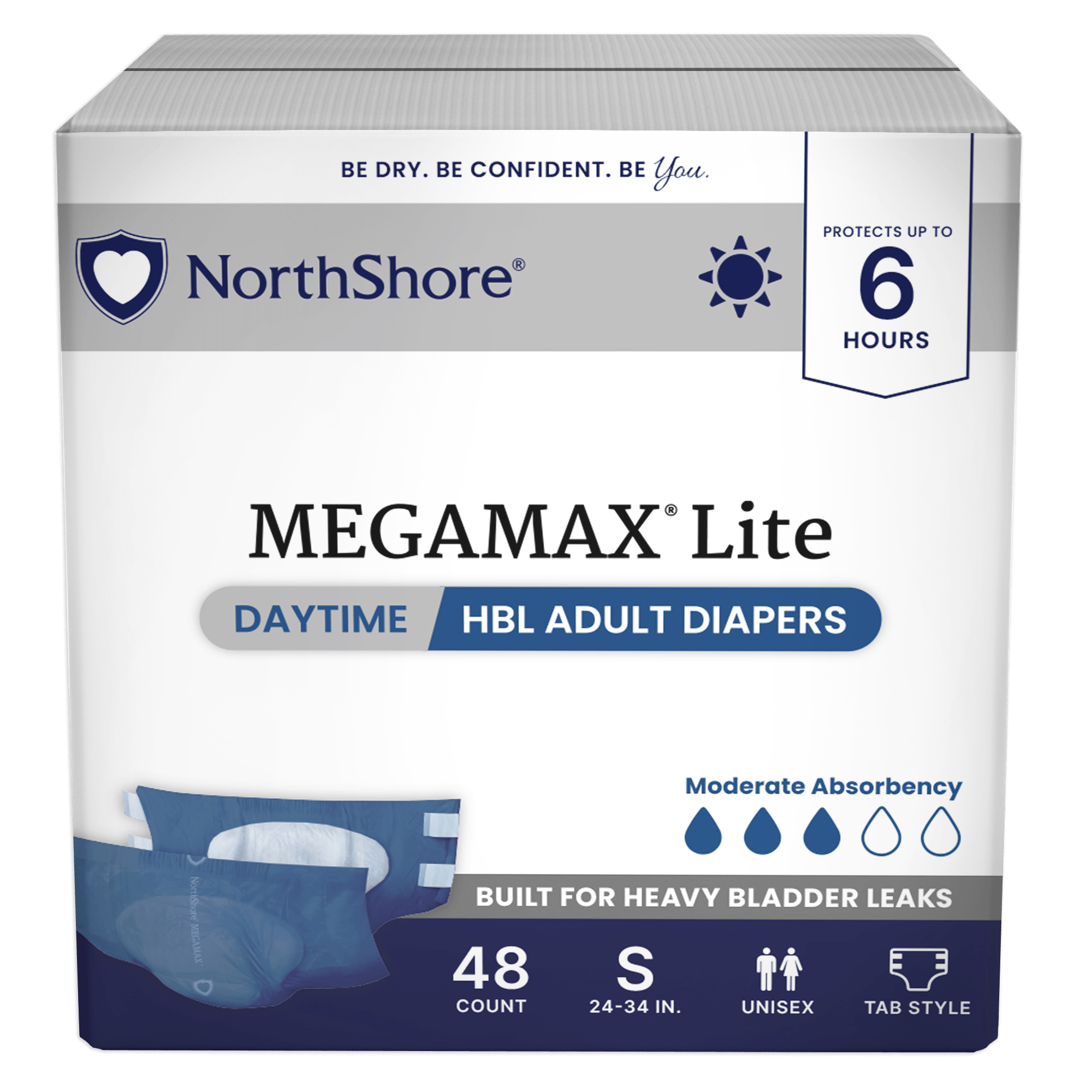 NorthShore MegaMax Lite 6-Hour Daytime HBL Adult Diapers with Tabs