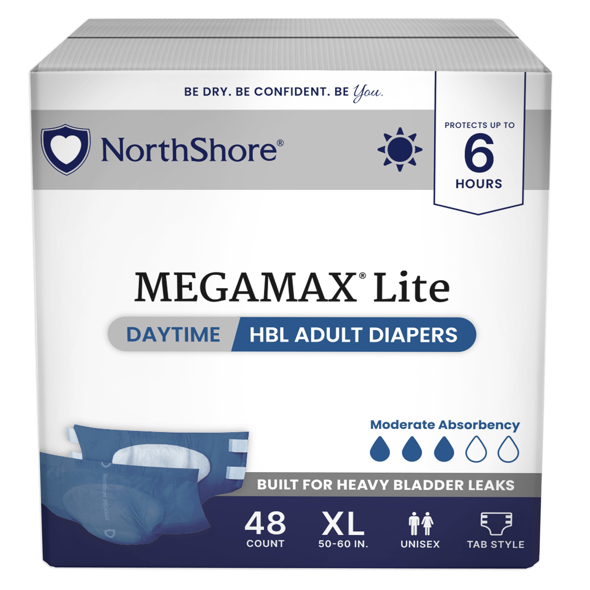 NorthShore MegaMax Lite 6-Hour Daytime HBL Adult Diapers with Tabs