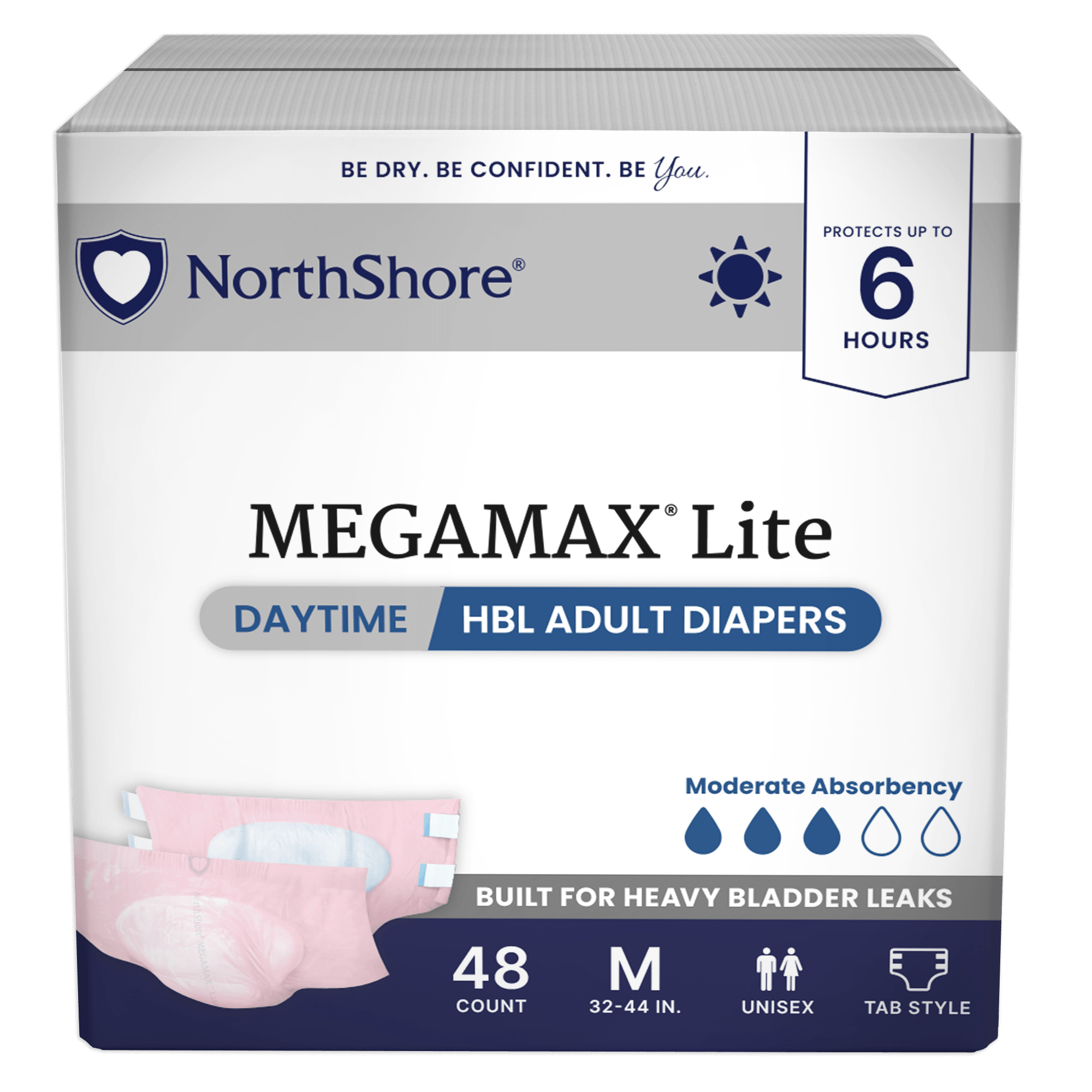 NorthShore MegaMax Lite 6-Hour Daytime HBL Adult Diapers with Tabs