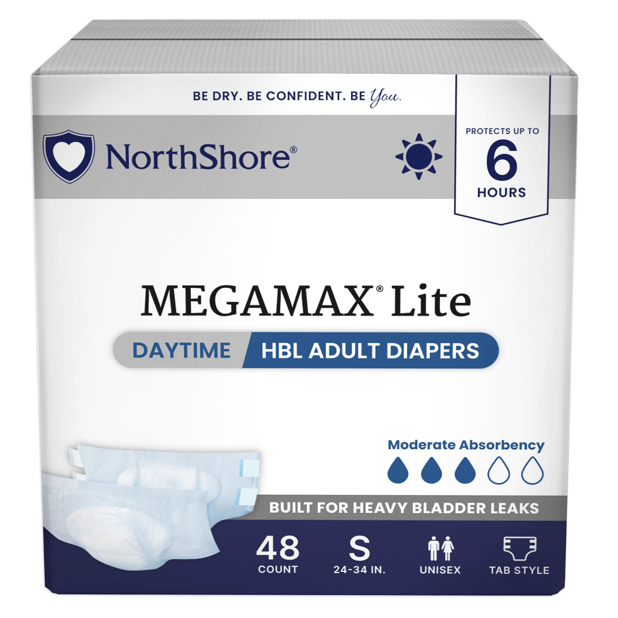 NorthShore MegaMax Lite 6-Hour Daytime HBL Adult Diapers with Tabs