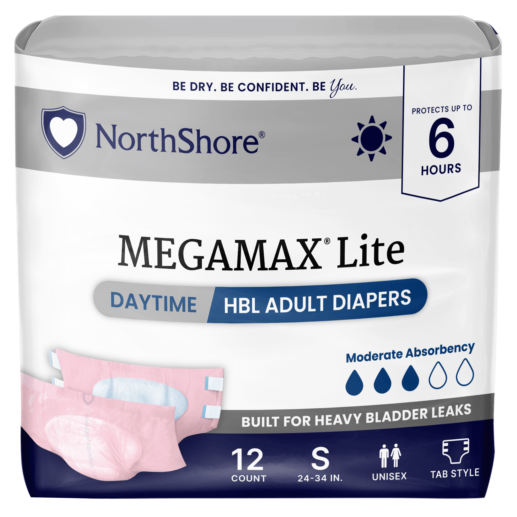 NorthShore MegaMax Lite 6-Hour Daytime HBL Adult Diapers with Tabs