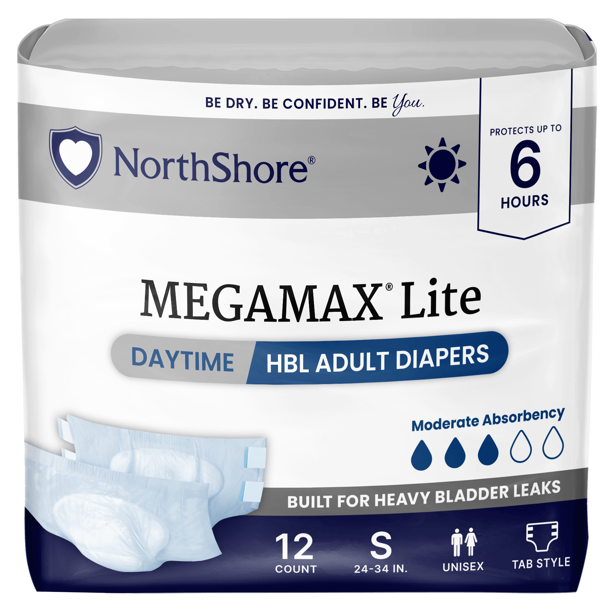 NorthShore MegaMax Lite 6-Hour Daytime HBL Adult Diapers with Tabs