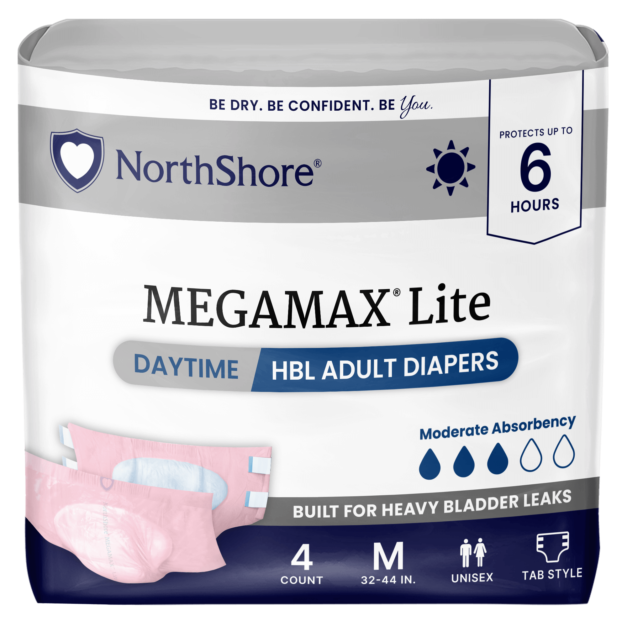 NorthShore MegaMax Lite 6-Hour Daytime HBL Adult Diapers with Tabs