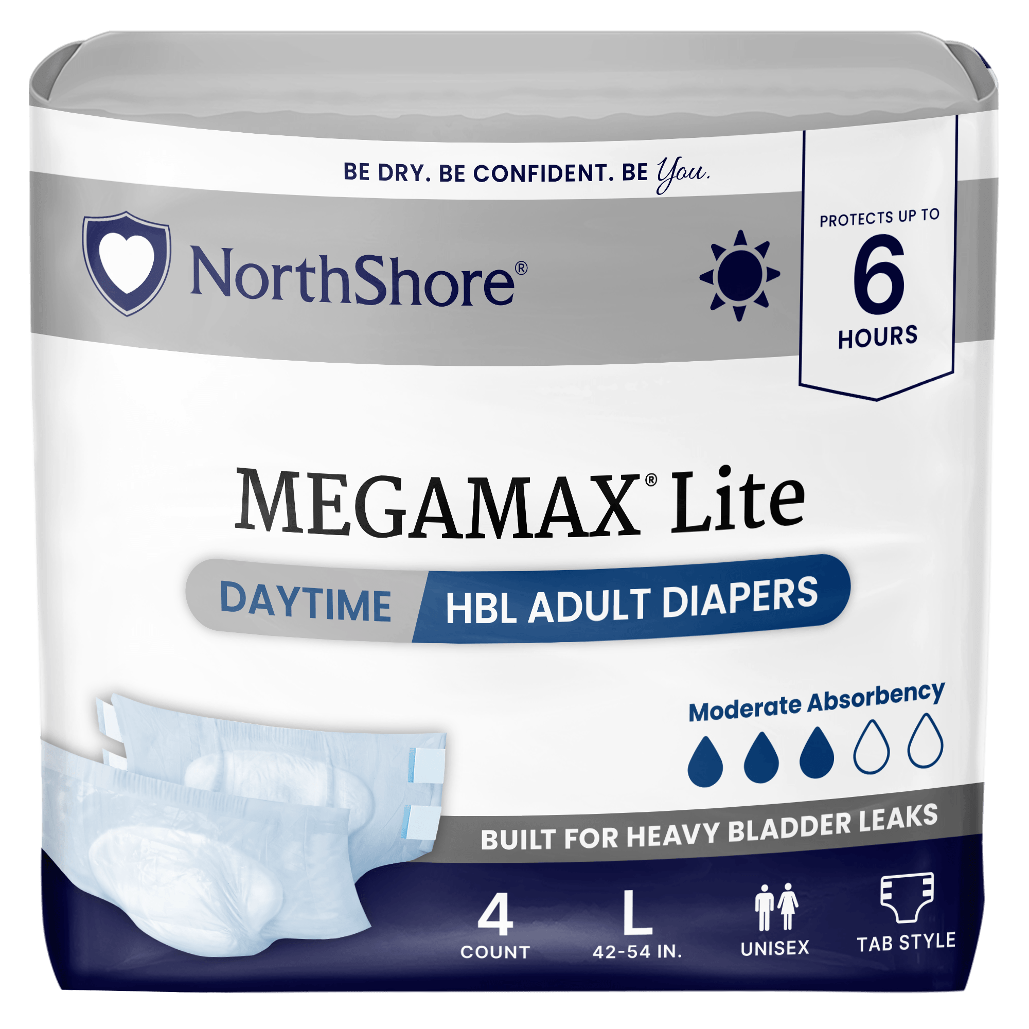 NorthShore MegaMax Lite 6-Hour Daytime HBL Adult Diapers with Tabs
