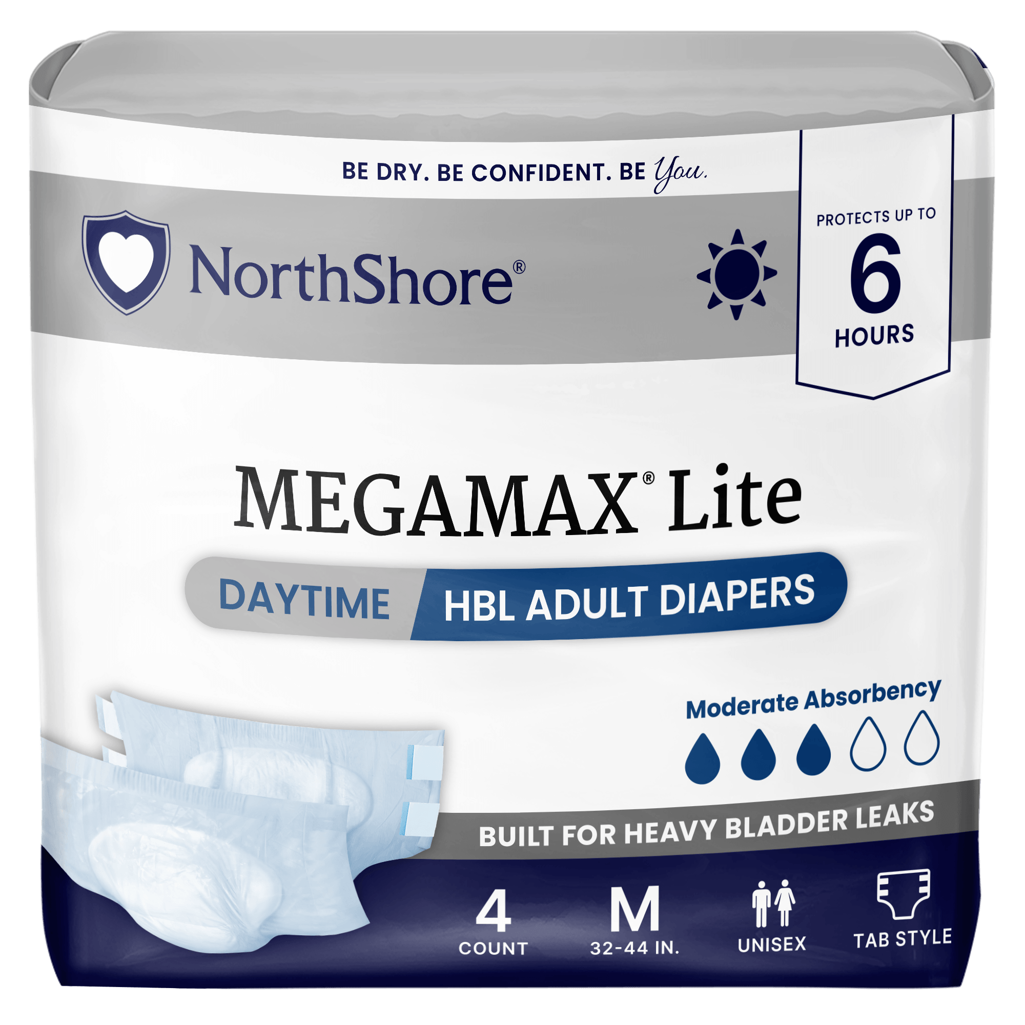 NorthShore MegaMax Lite 6-Hour Daytime HBL Adult Diapers with Tabs