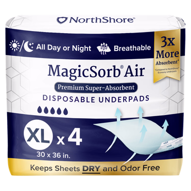 NorthShore MagicSorb Air Super-Absorbent Disposable Underpads, 30x36 in., X-Large, Starter Pack/4