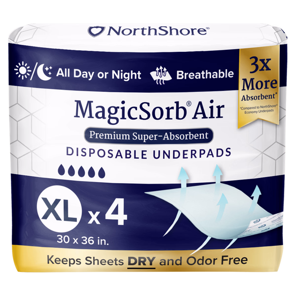 NorthShore MagicSorb Air Super-Absorbent Disposable Underpads, 30x36 in., X-Large, Starter Pack/4
