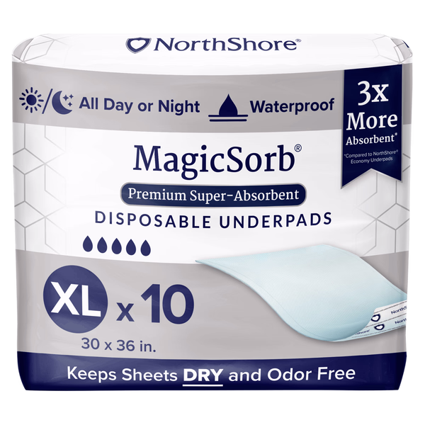NorthShore MagicSorb Super-Absorbent Disposable Underpads, 30x36 in., X-Large, Pack/10